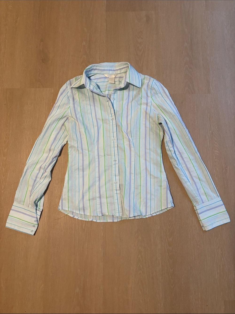 Fresh + Wear Pastel Striped Ladies Button Down Shirt size Large